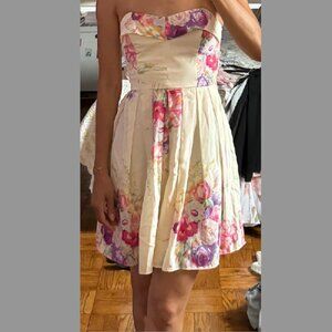 Betsey Johnson Silk floral strapless dress